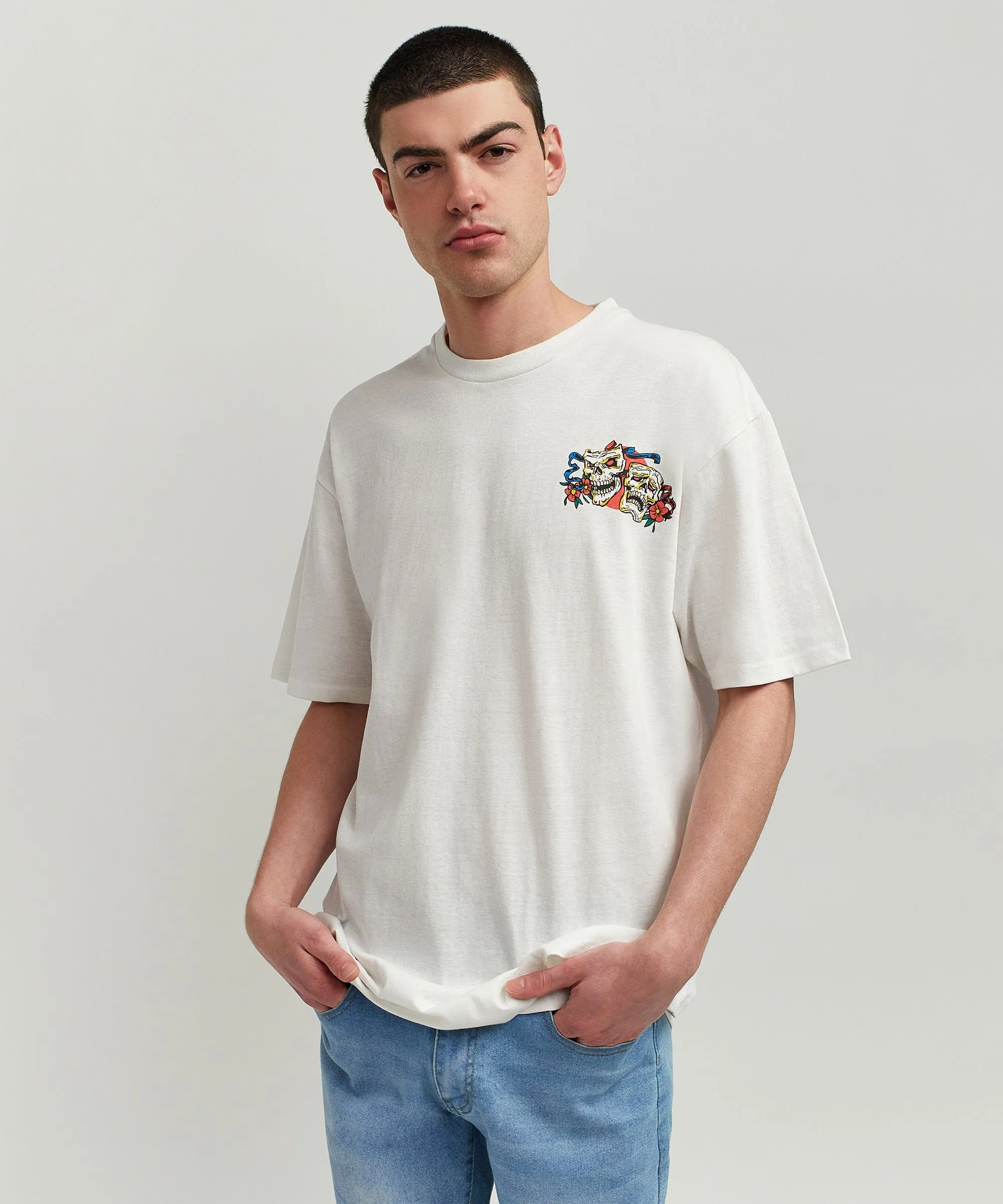 Drama Short Sleeve Graphic Print Tee - White