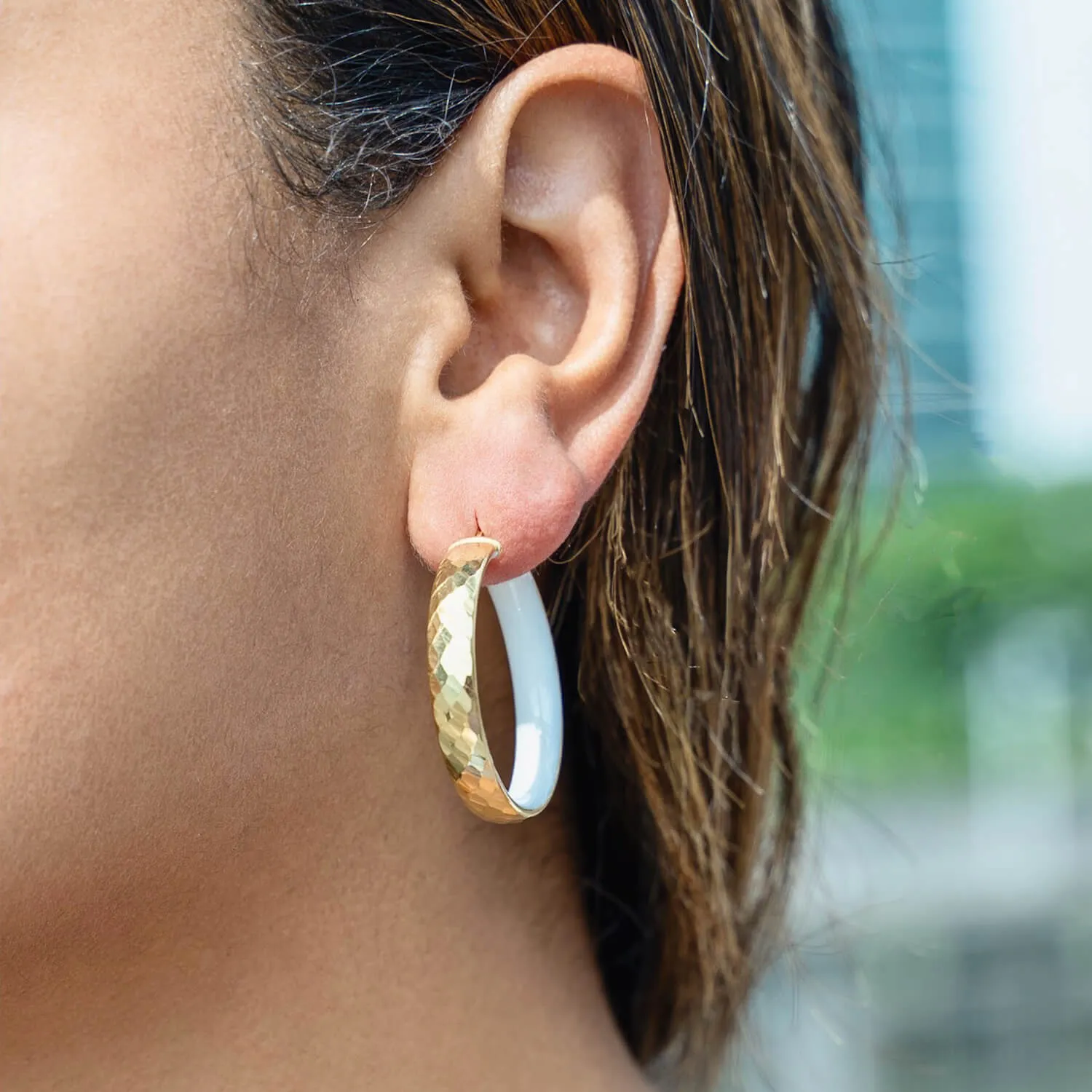 Enamel Hammered Hoop Earrings