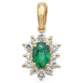 Estate 18K Yellow Gold 0.43 ct Emerald & Diamond Pendant