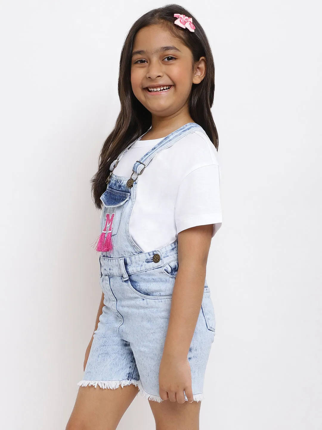 Girls Light Blue Denim Dungaree