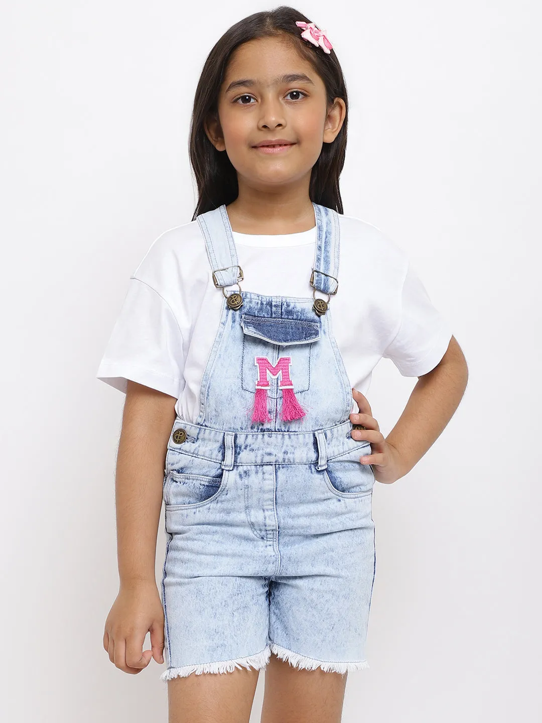 Girls Light Blue Denim Dungaree