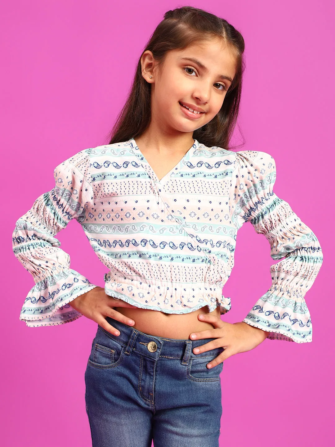 Girls Multi Color Rayon Solid Crop Top