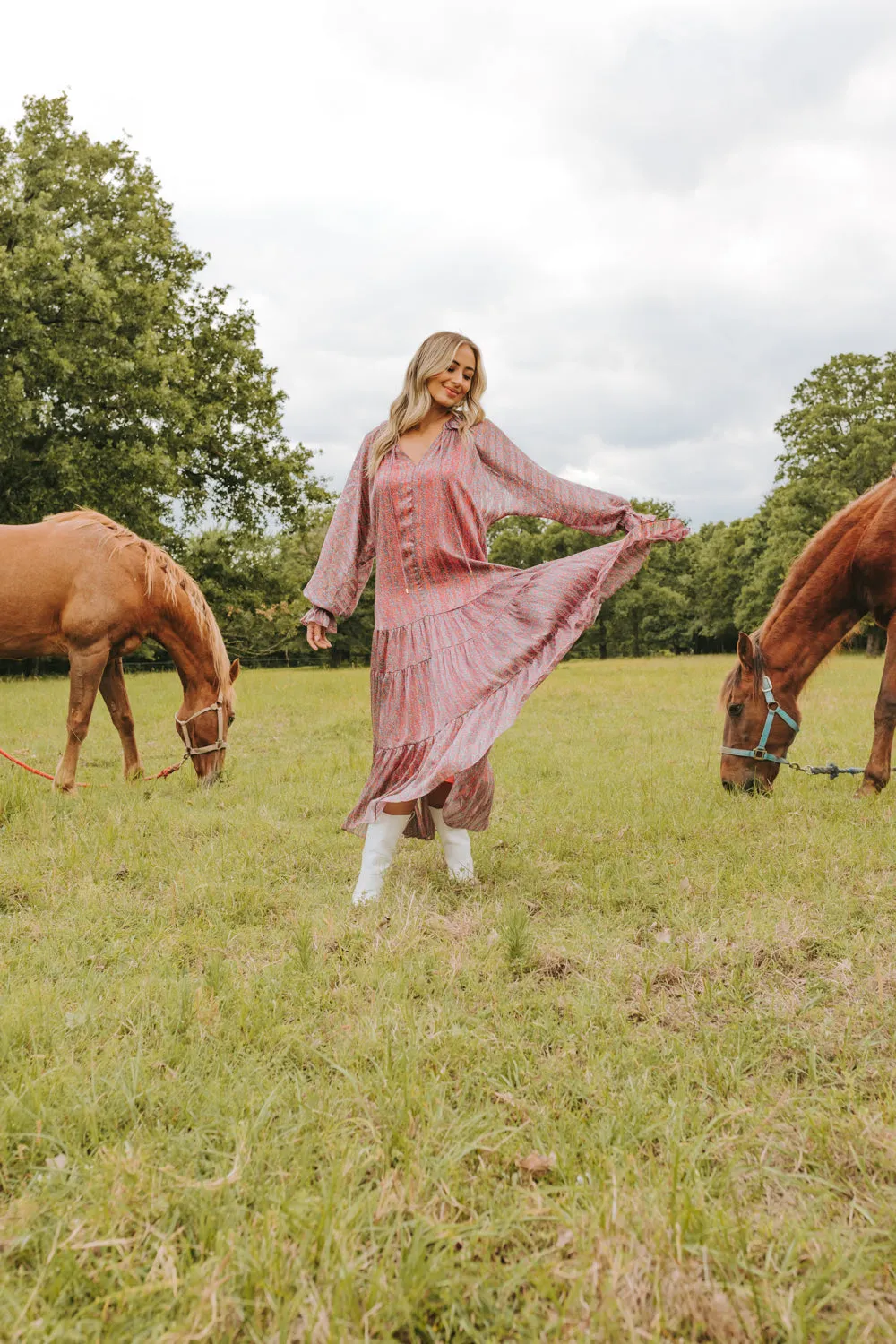 Greta Long Sleeve Maxi Dress - Forget Me Not