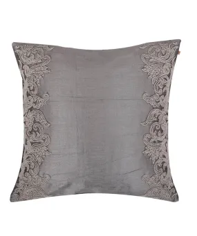 Grey hand embroidery dupion silk cushion cover