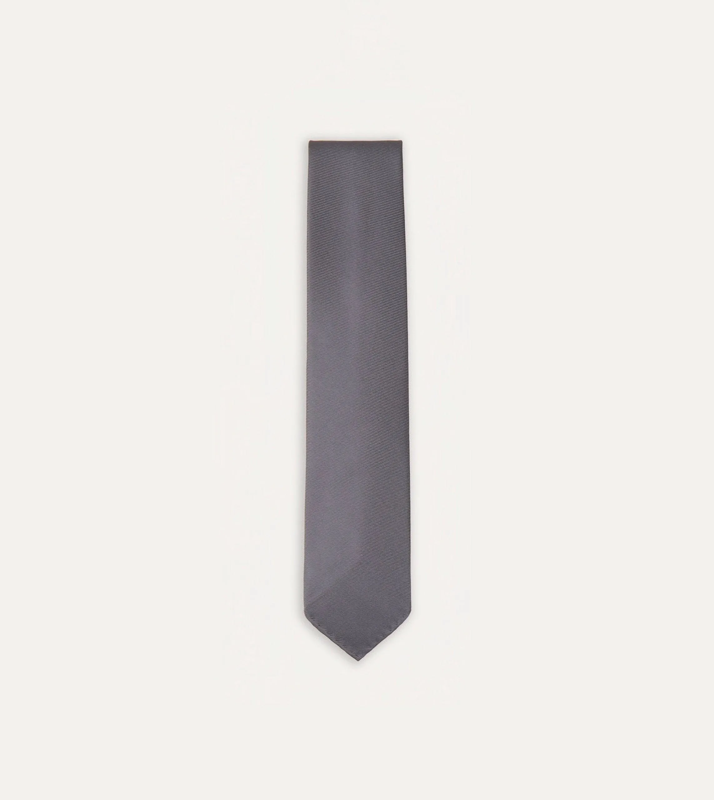 Grey Silk Twill Hand Rolled Tie