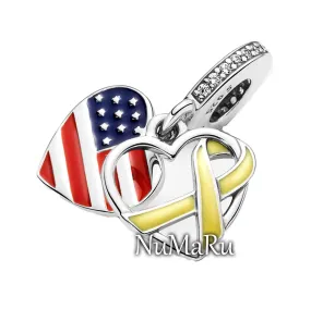 Heart, Flag & Remembrance Ribbon Double Dangle Charm 799649C01