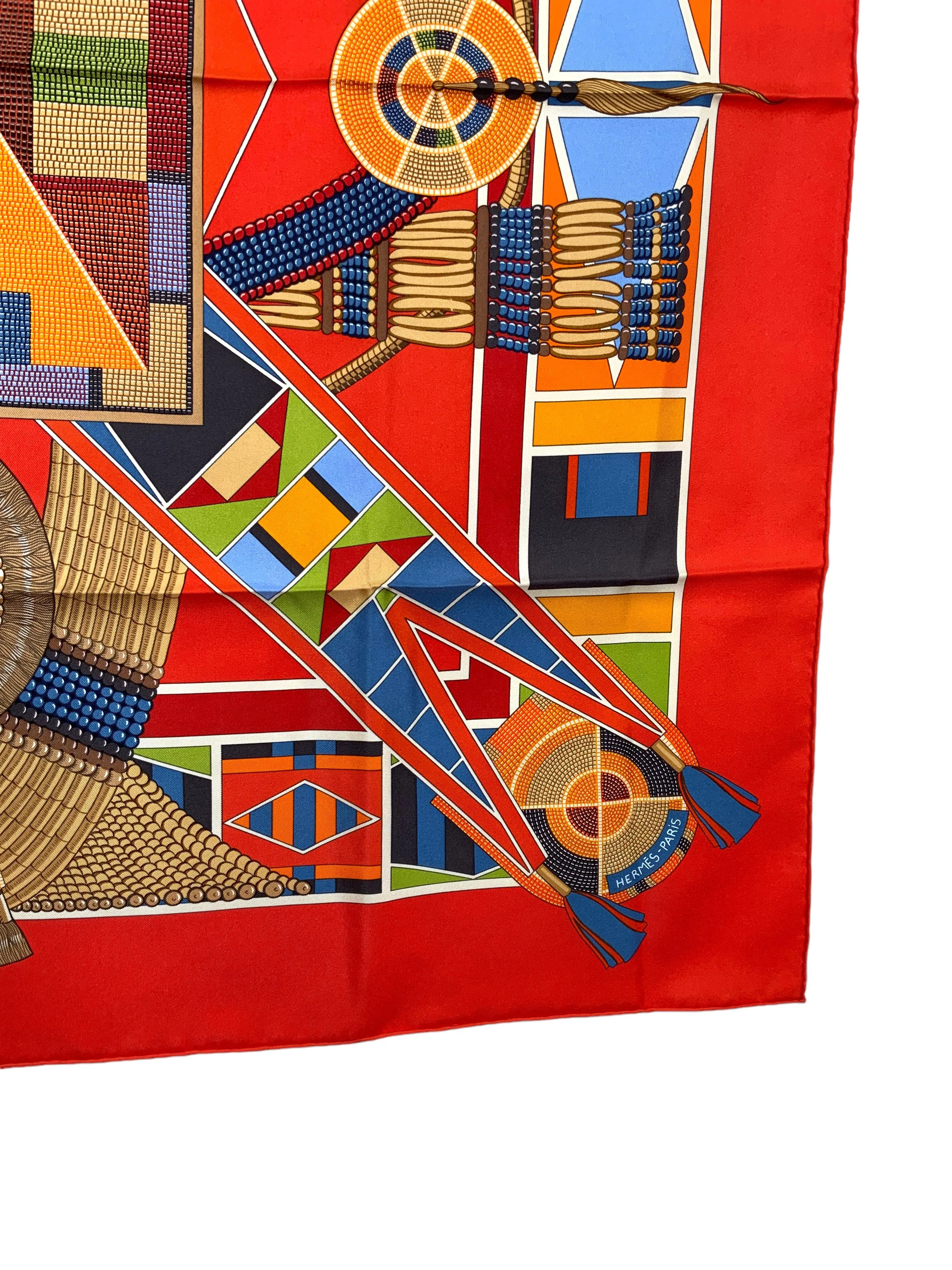 HERMES L'Art Indien des Plaines Silk Scarf 90