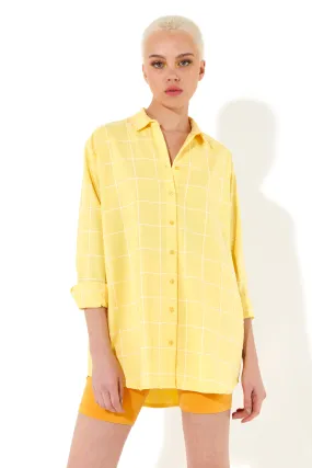 House of Holland Jacquard Check 3 /4 Length Sleeve Oversized Shirt in Yellow