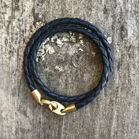 Journey Double Leather Rope, Navy/Brass