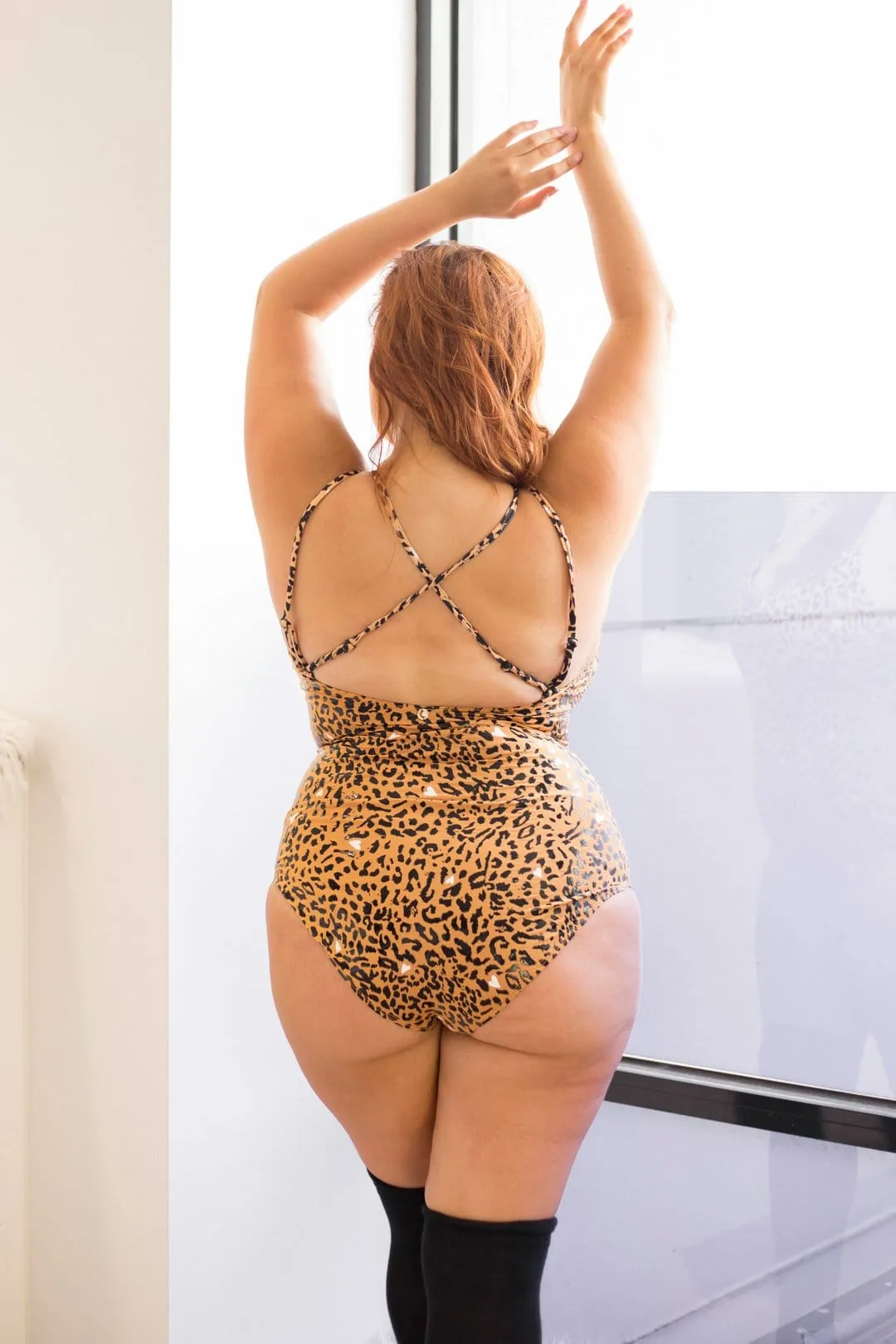 Kiara Bodysuit - Sticky Grip Criss Cross Bodysuit Brown Leopard