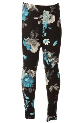 Kid's Blue Flower and Bird Pattern Printed Leggings