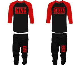 King Queen Couple Baseball Shirt and Jogger Pants, Matching Top Bottom Set