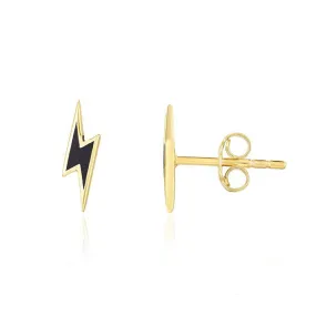 Lightning Bolt Black Enamel Stud Earrings