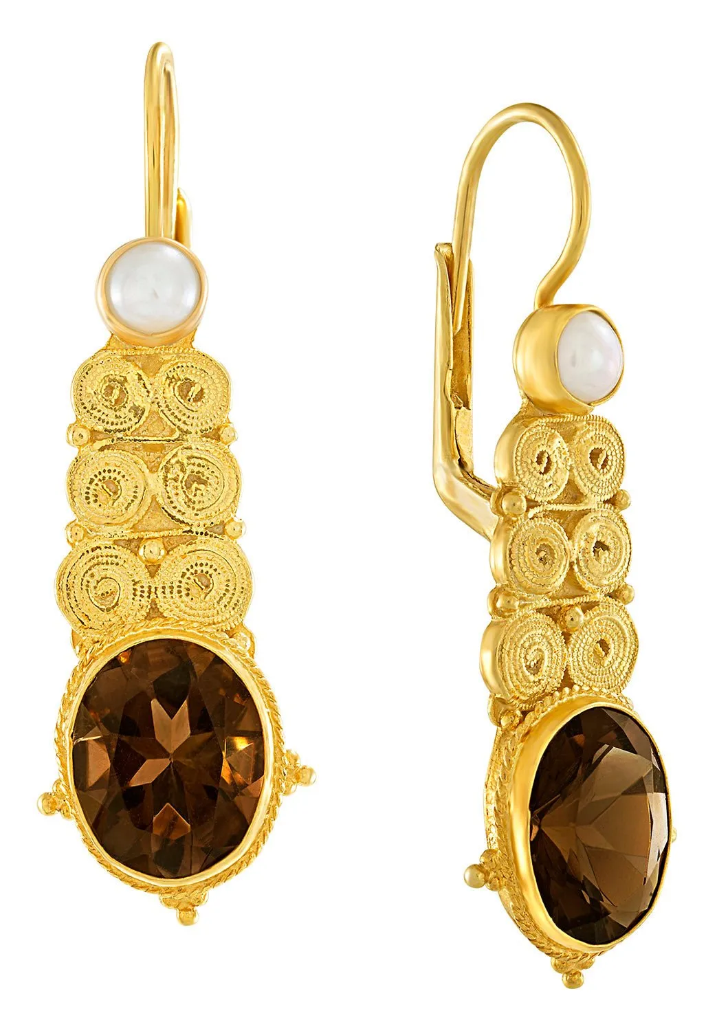 Malabar Smoky Topaz and Pearl Earrings