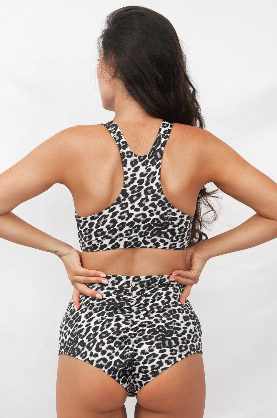 Mali Top - High Neck Racerback Top Grey Leopard