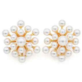 Mikimoto 18K Yellow Gold Pearl Snowflake Clip-On Earrings