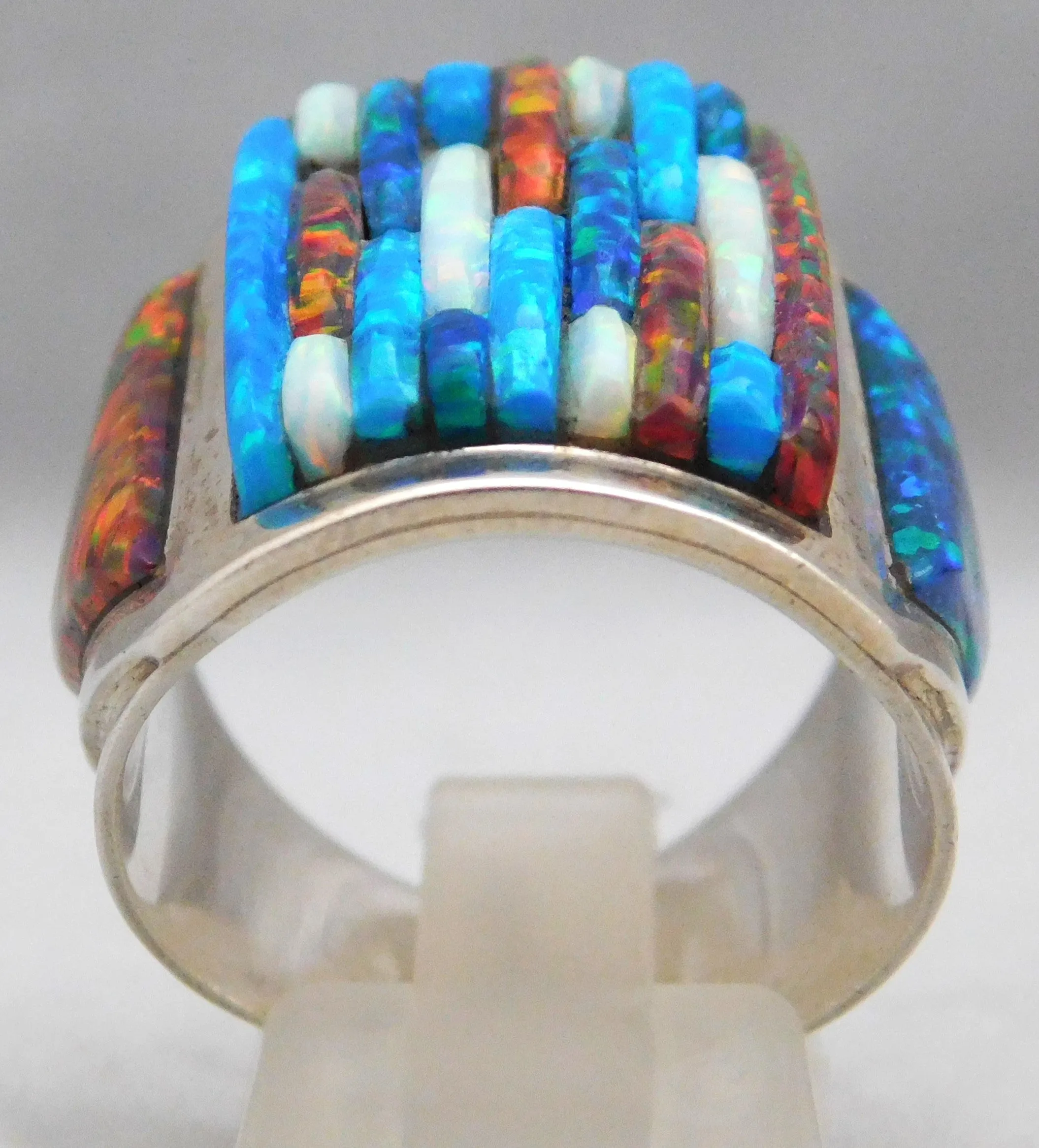 Opal Brilliant Quad-Hued Fire Flashing Solid Sterling Silver Huge Mens Ring Size 10