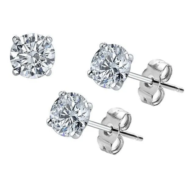 PAIR of G23 Titanium Prong Set CZ Stud Earrings