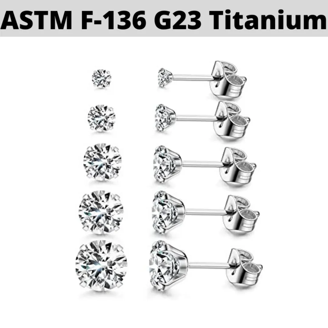 PAIR of G23 Titanium Prong Set CZ Stud Earrings