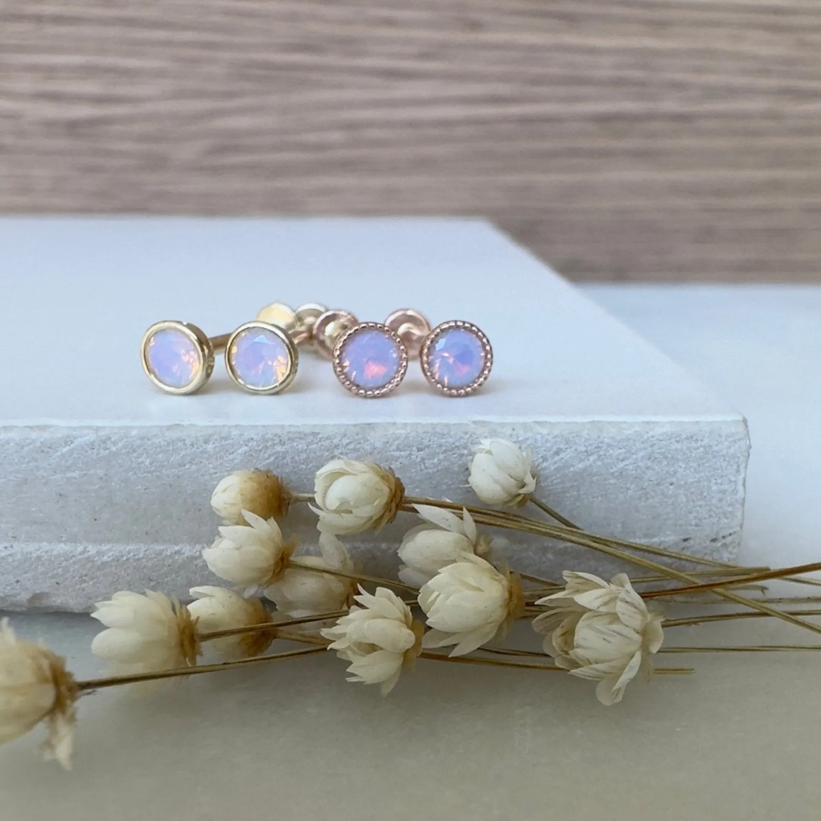 Pink Opal Milgrain Flat Back Stud