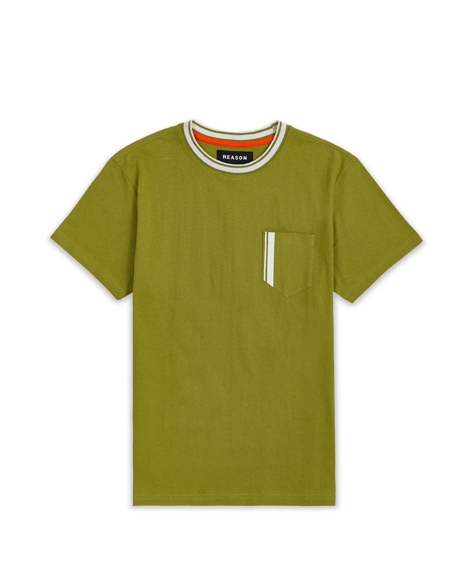 Pocket Stripe Contrast Short Sleeve Tee - Olive Green