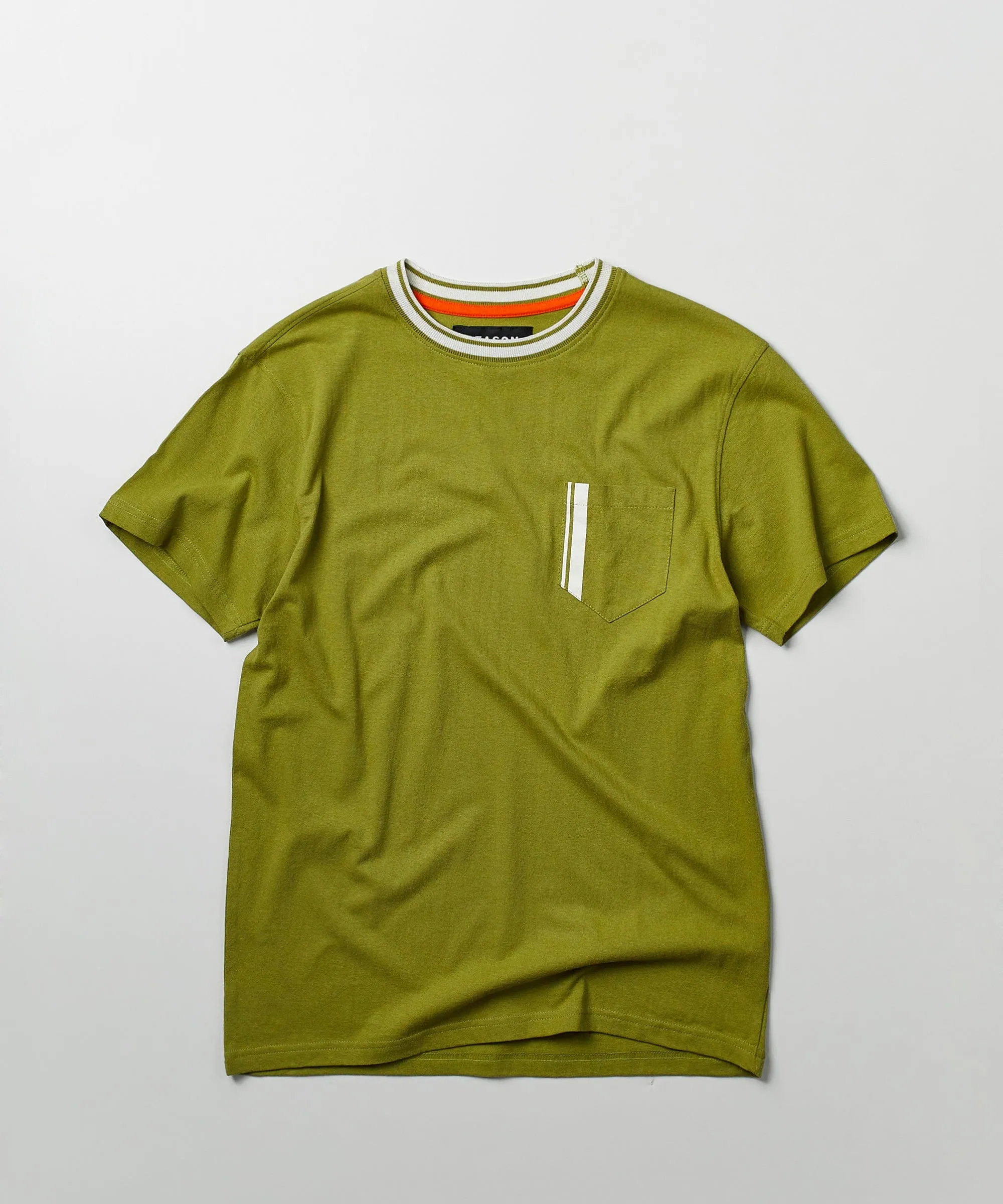 Pocket Stripe Contrast Short Sleeve Tee - Olive Green