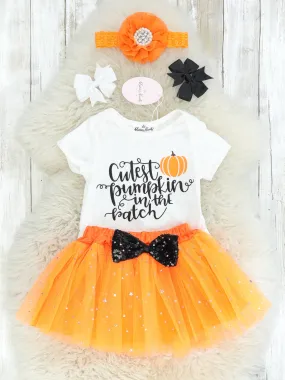 "Cutest Pumpkin In The Patch" Romper & Orange Tulle Skirt Outfit