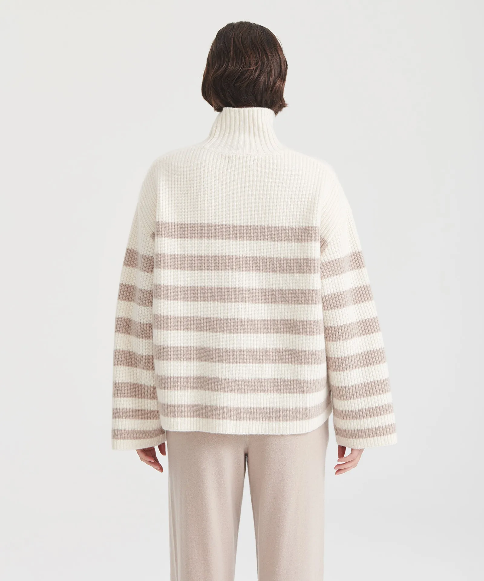 Super Luxe Cashmere Striped Turtleneck