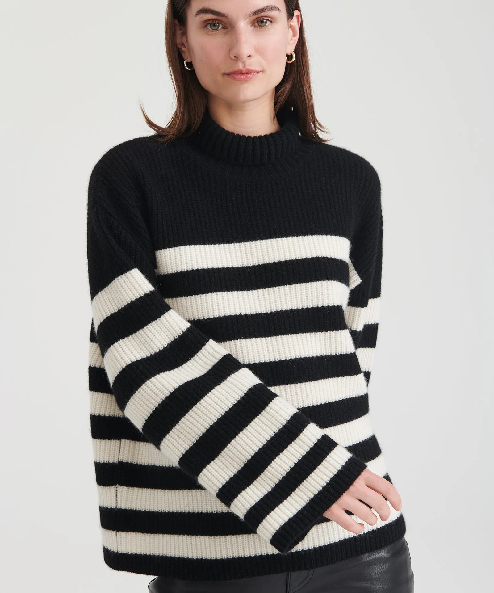 Super Luxe Cashmere Striped Turtleneck