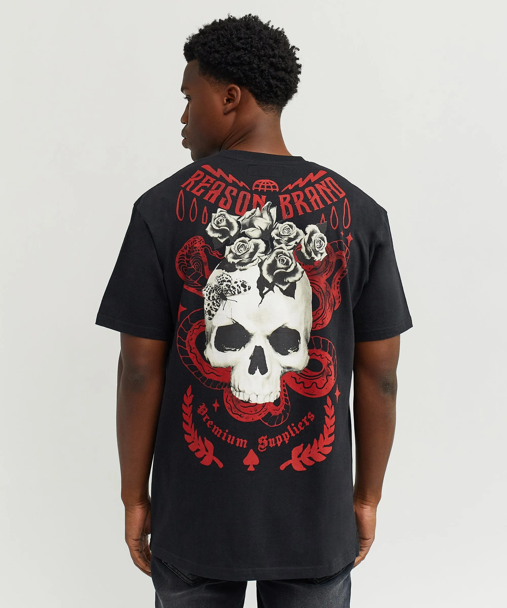 Tattoo Skull Roses Short Sleeve Tee - Black