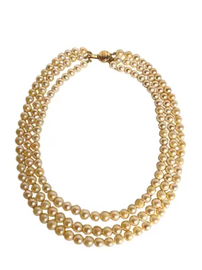 Three Strand Pearl Necklace w. 14Kt Yellow Gold Clasp