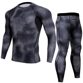 Train in Style with Serpentine Long Sleeve Compression Rash Guard & Leggings Set for No Gi BJJ