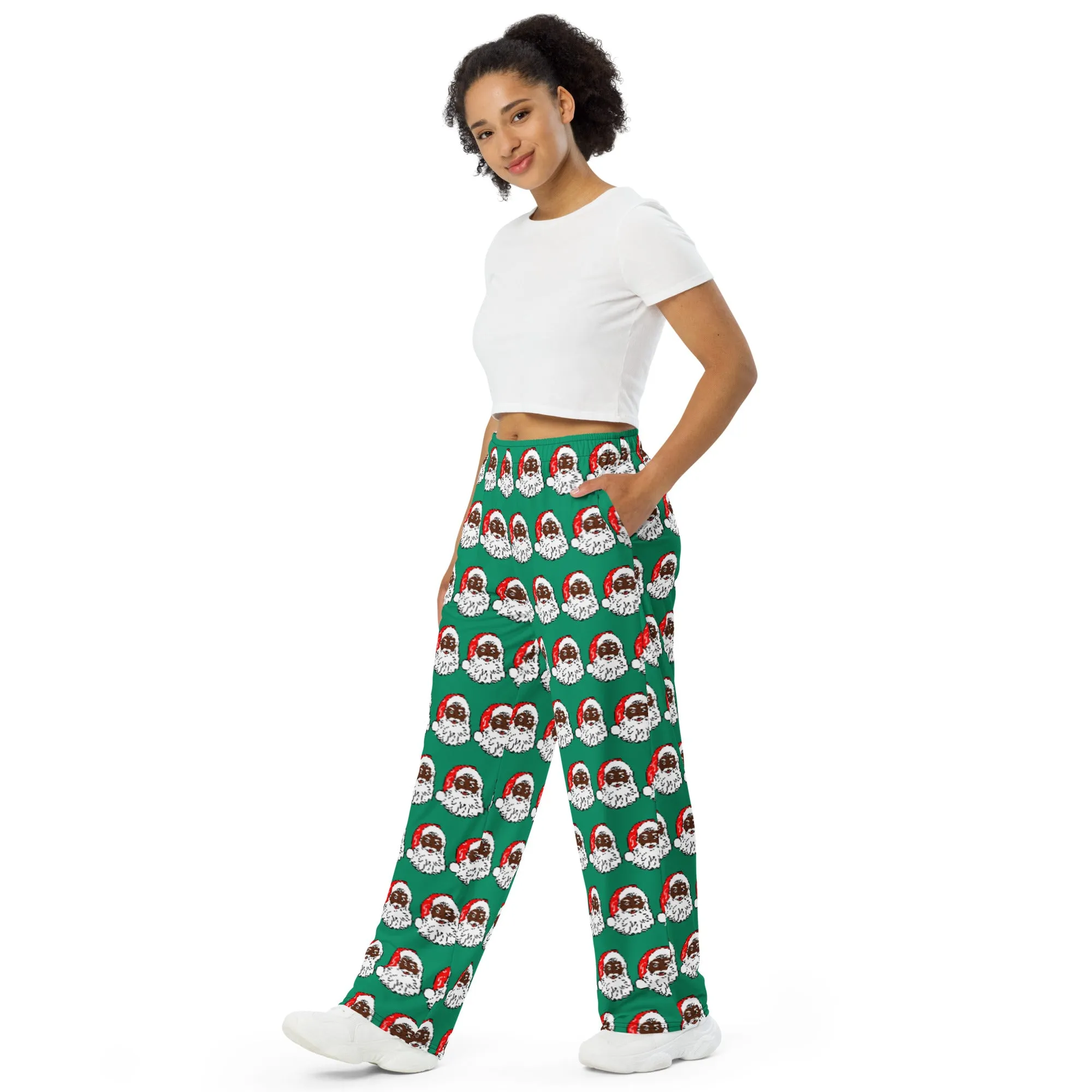 Unisex wide-leg pants African American Santa Green