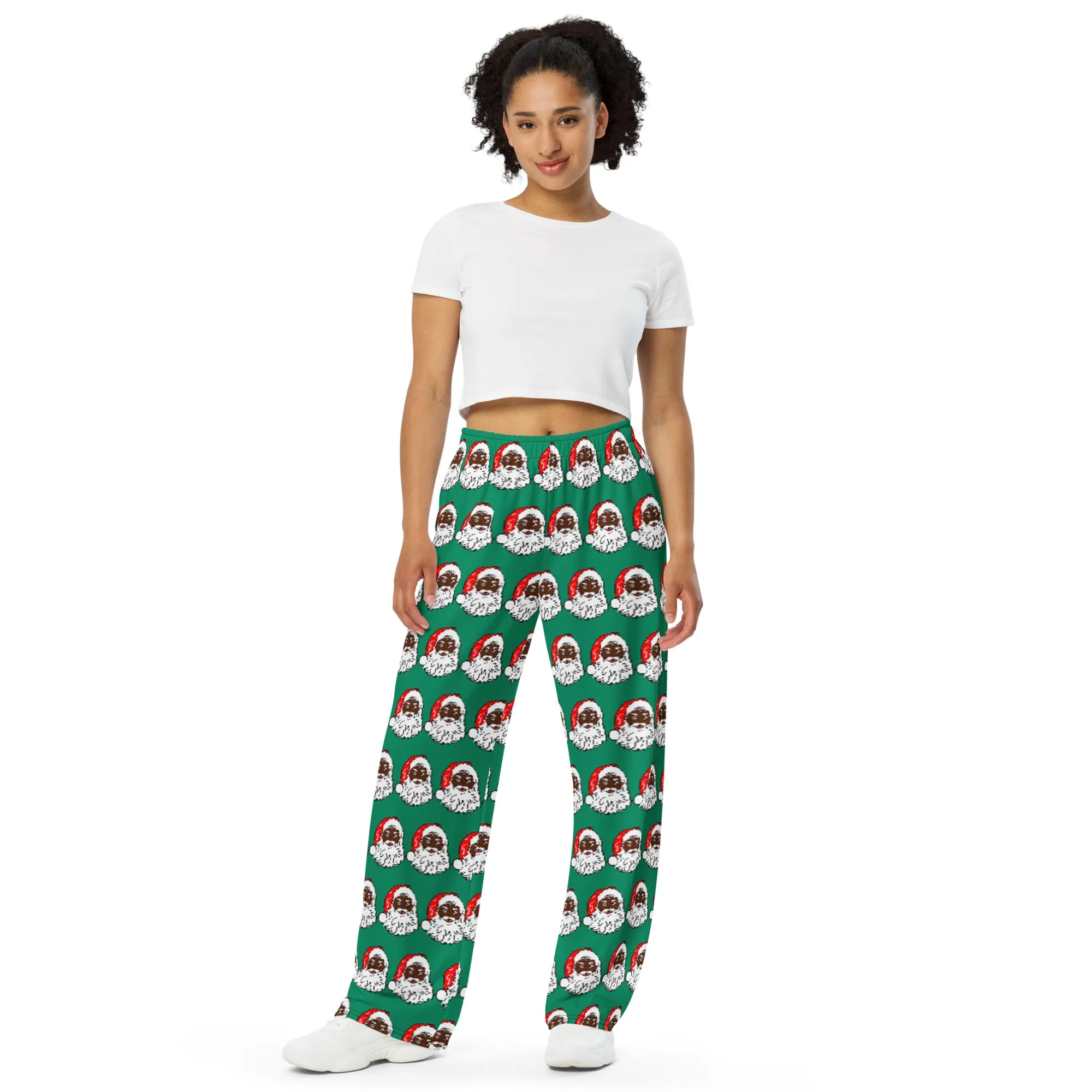 Unisex wide-leg pants African American Santa Green