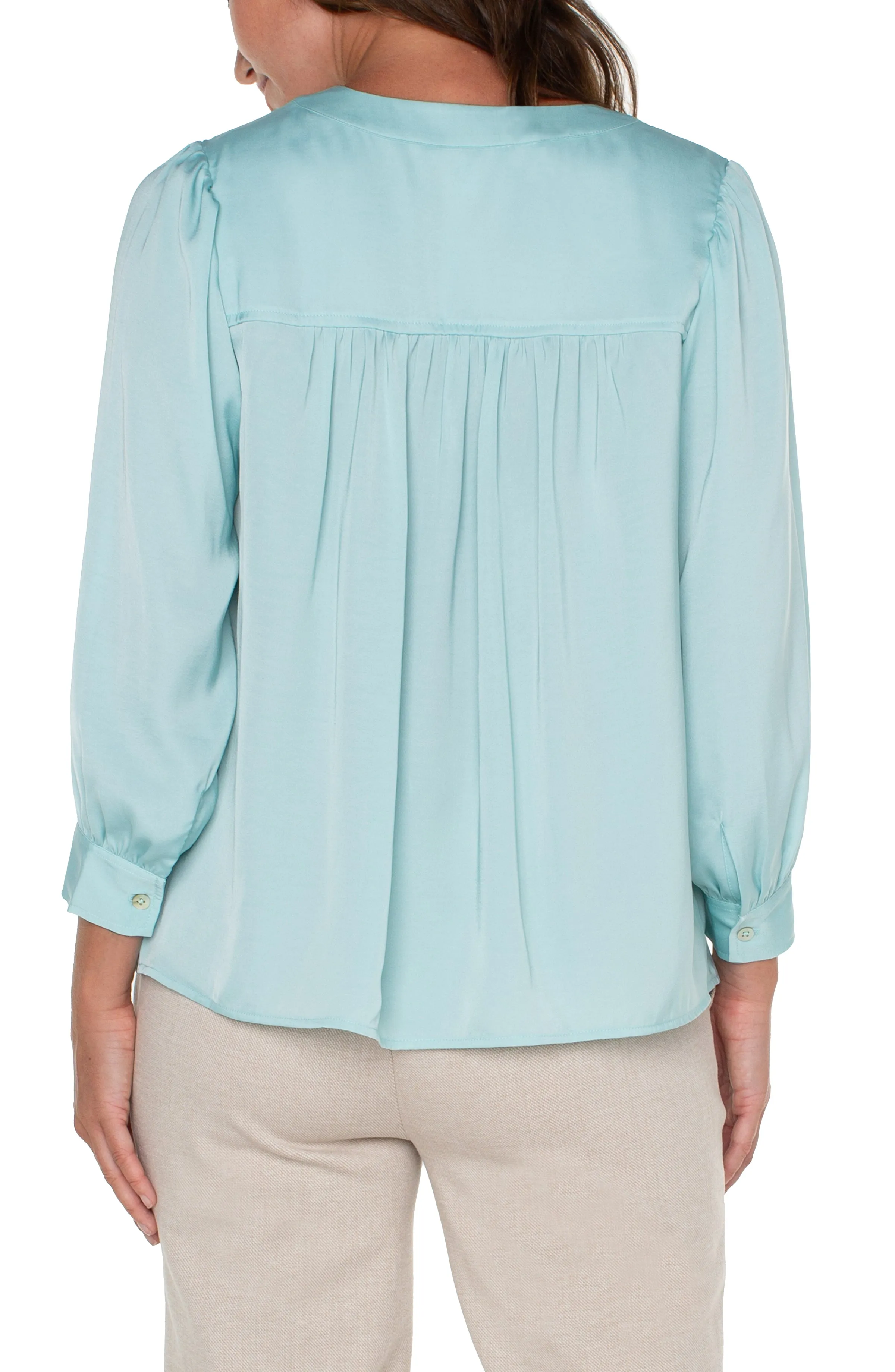 V-NECK POPOVER WOVEN BLOUSE