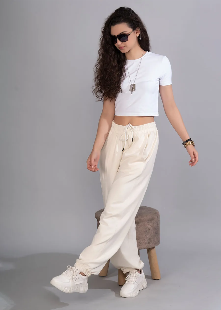 Women Premium Terry Loose Fit Joggers - Off White