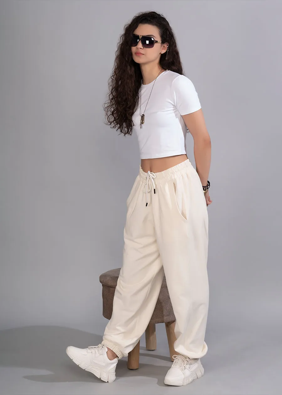 Women Premium Terry Loose Fit Joggers - Off White