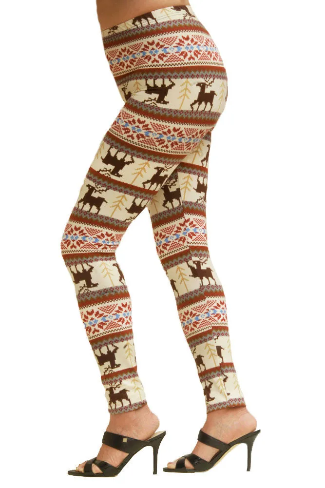 Women's Plus Colorful Holiday Reindeer Diamond Design Printed Leggings