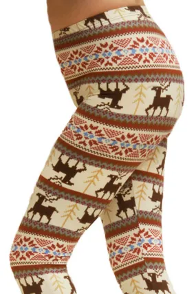 Women's Plus Colorful Holiday Reindeer Diamond Design Printed Leggings