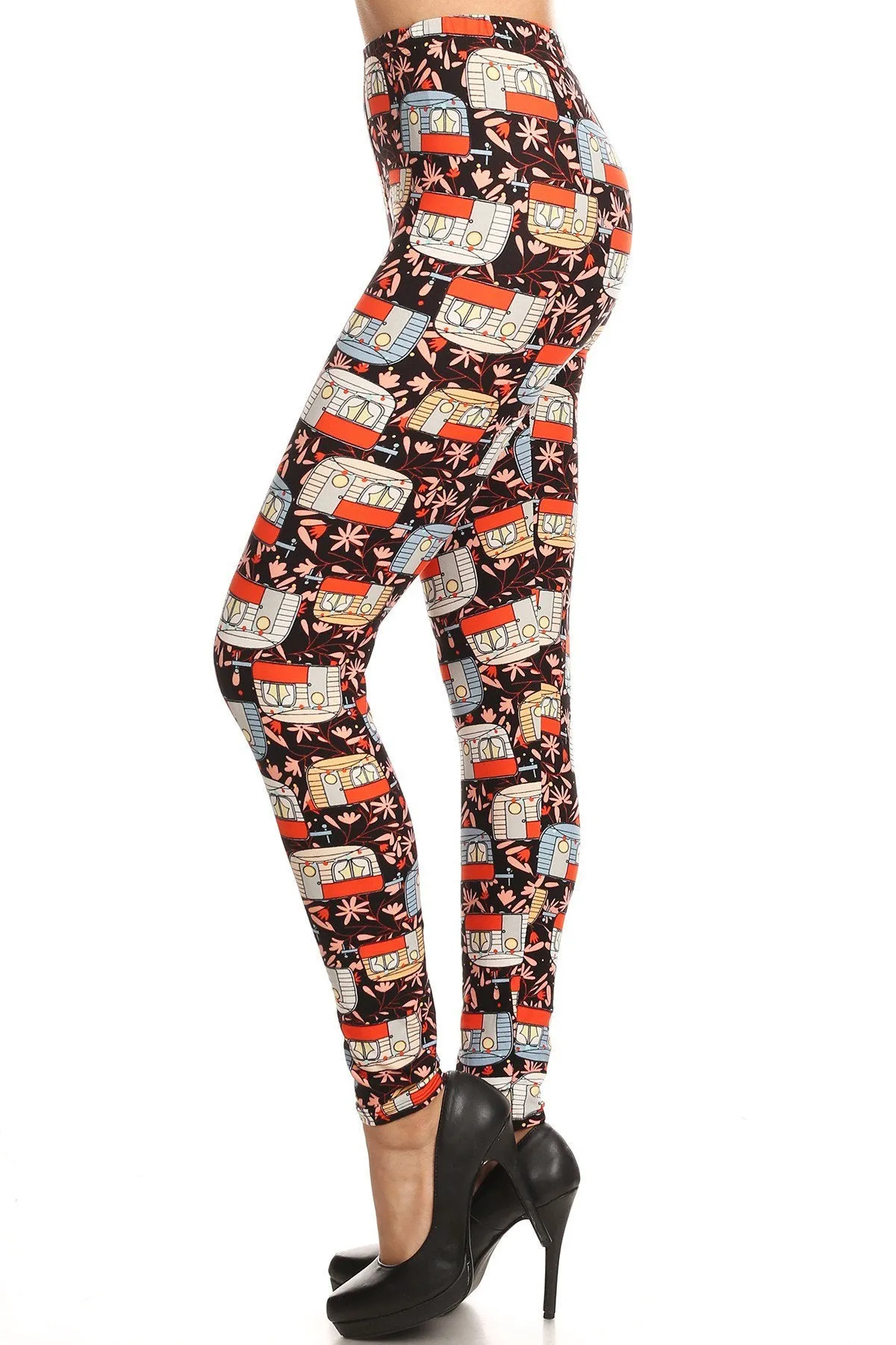 Women's Plus Trailer Home Camping Pattern Printed Leggings