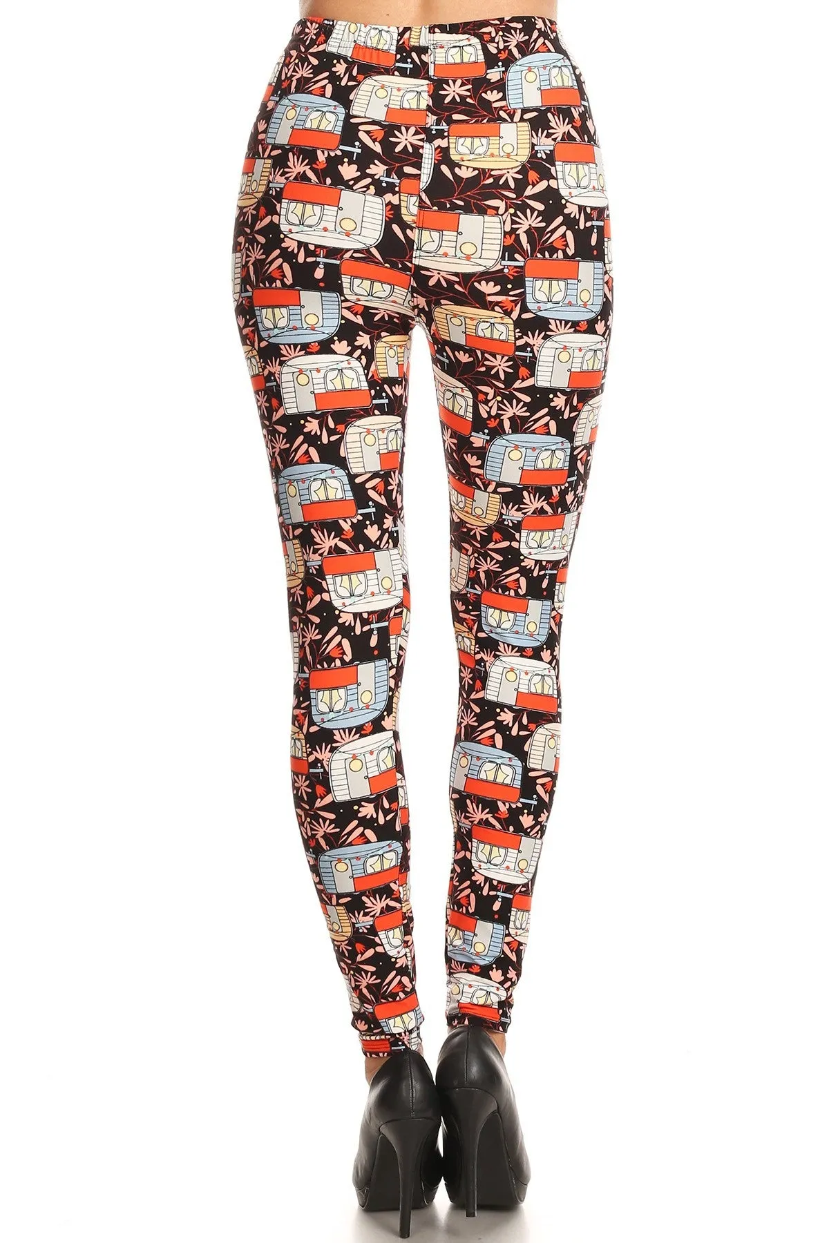 Women's Plus Trailer Home Camping Pattern Printed Leggings