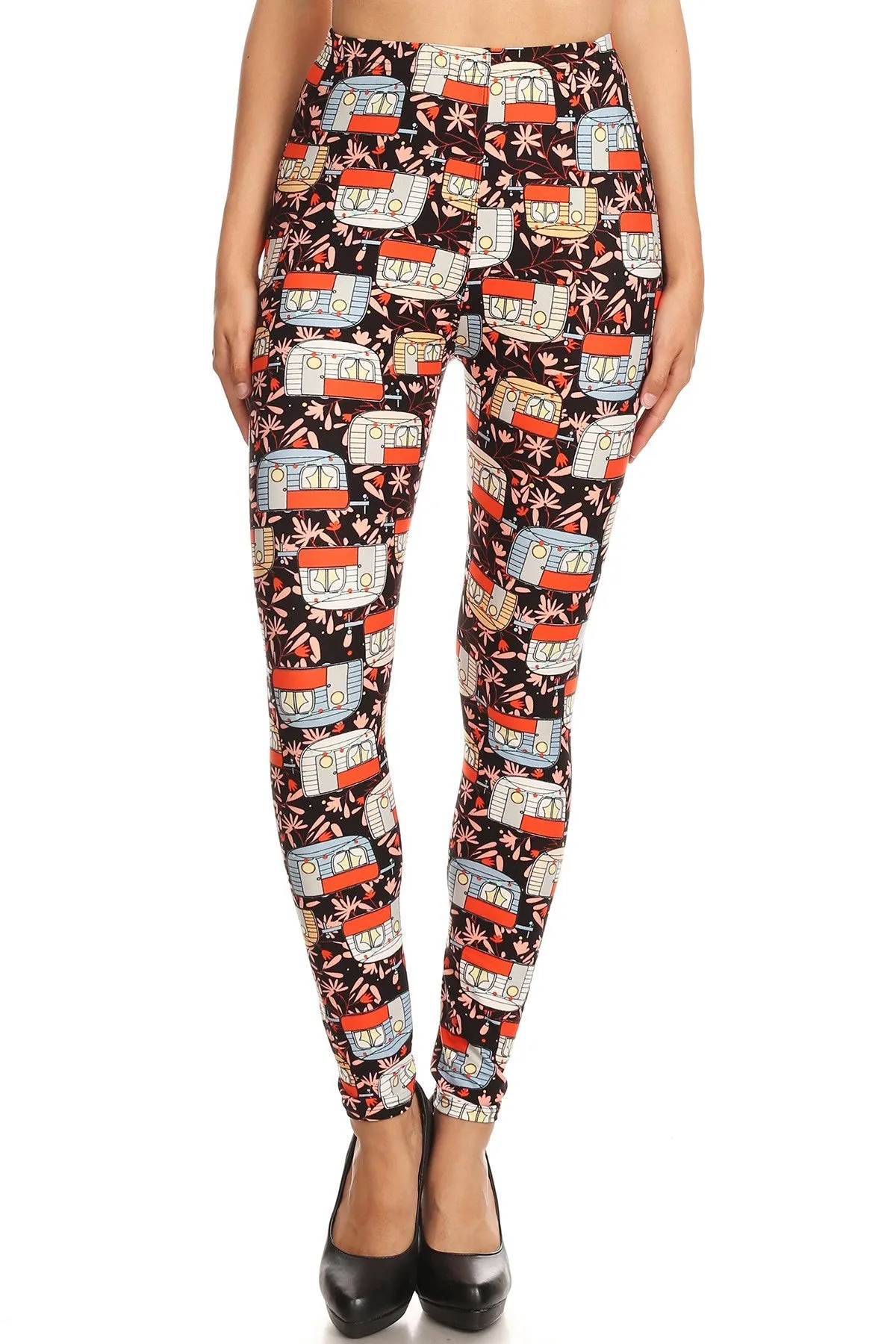 Women's Plus Trailer Home Camping Pattern Printed Leggings