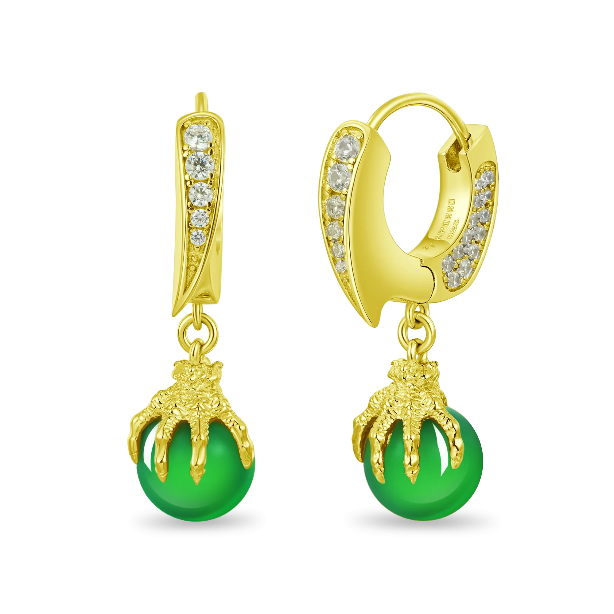 WONG Ⅱ Ridge Iced Out Jade Drop Earrings - Pair