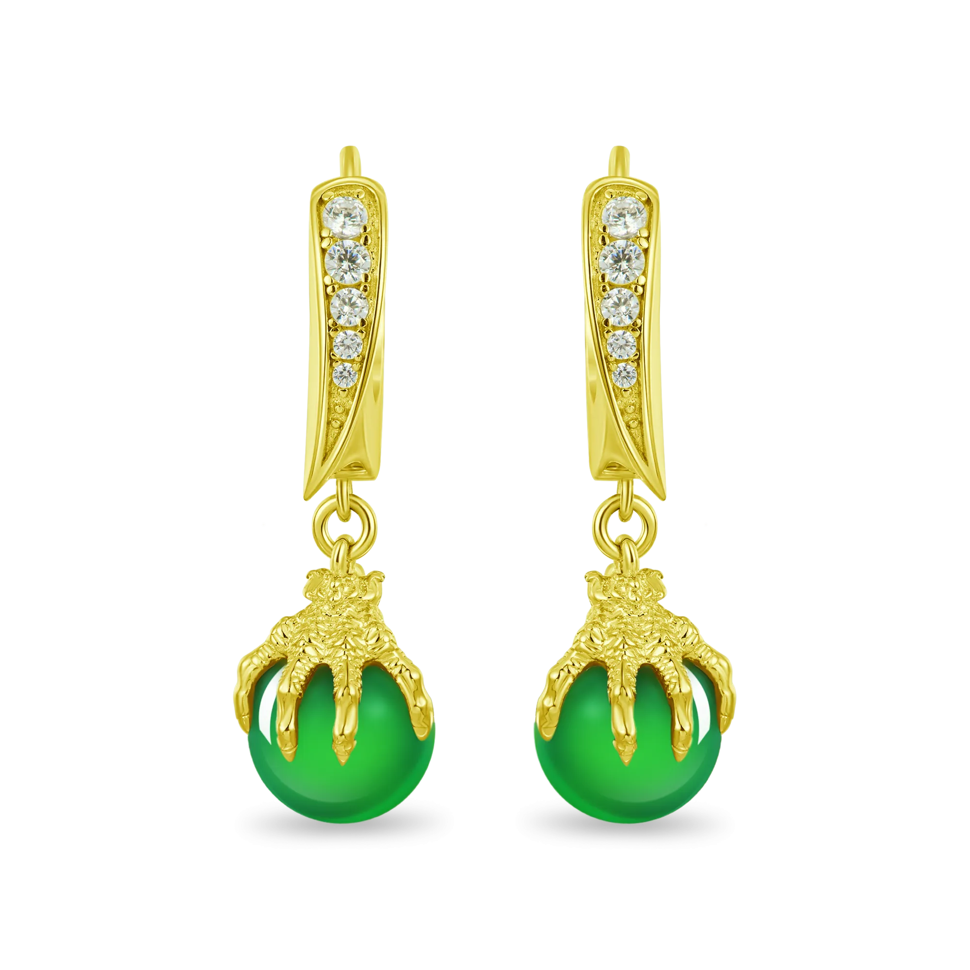 WONG Ⅱ Ridge Iced Out Jade Drop Earrings - Pair